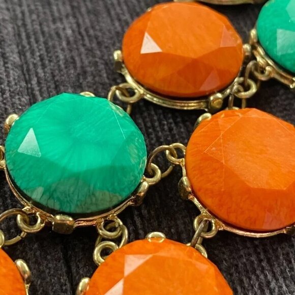 Bold Teal and Orange Statement Bib Necklace 20in Hexagonal Geometric Beads - Picture 5 of 12